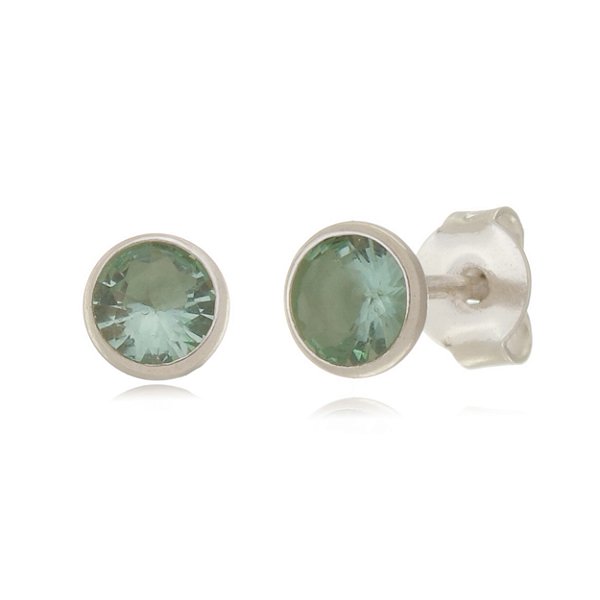 Cartela de Brincos Embutidos 6mm - Verde Paraíba - Prata 925 (Contém 12 Pares)
