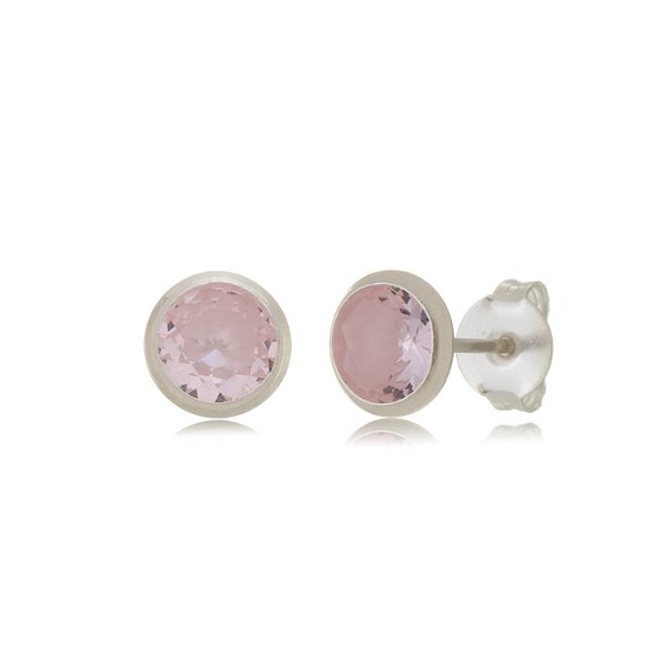 Cartela de Brincos Embutidos 6mm - Rosa - Prata 925 (Contém 12 Pares)