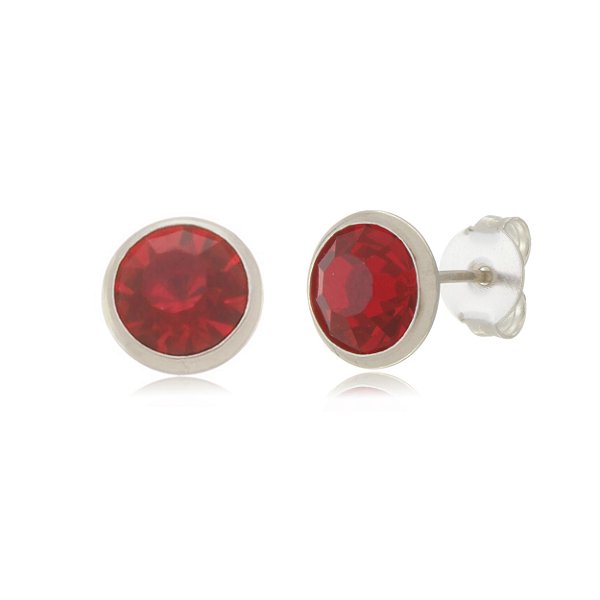 Cartela de Brincos Embutidos 8mm - Vermelho - Prata 925 (Contém 12 Pares)