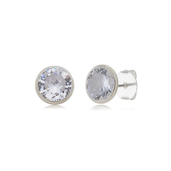 Cartela de Brincos Embutido 10mm - Cristal - Prata 925 (Contém 12 Pares)