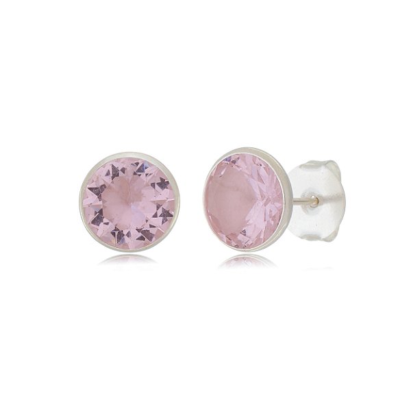 Cartela de Brincos Embutido 10mm - Rosa - Prata 925 (Contém 12 Pares)