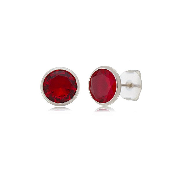 Cartela de Brincos Embutido 10mm - Vermelho - Prata 925 (Contém 12 Pares)