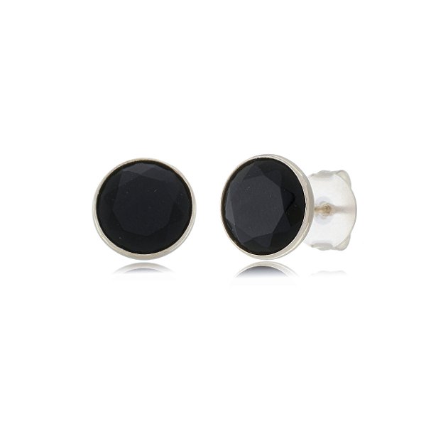 Cartela de Brincos Embutido 10mm - Preto - Prata 925 (Contém 12 Pares)