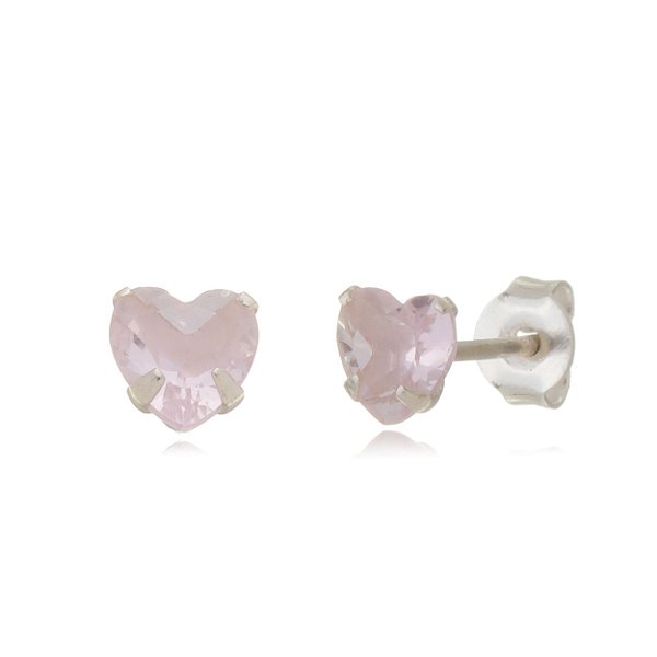 Cartela de brincos zircônia Coração 5x5 - Rosa - Prata 925 (Contém 12 Pares)