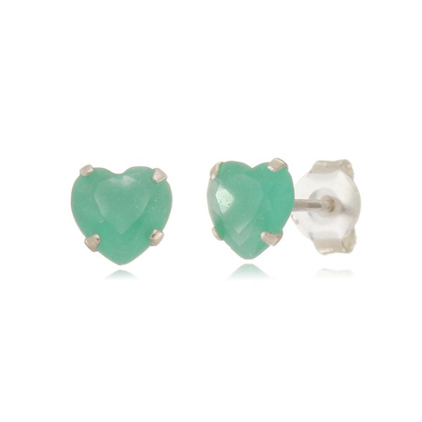 Cartela de brincos zircônia Coração 6x6 - Verde Leitoso - Prata 925 (Contém 12 Pares)