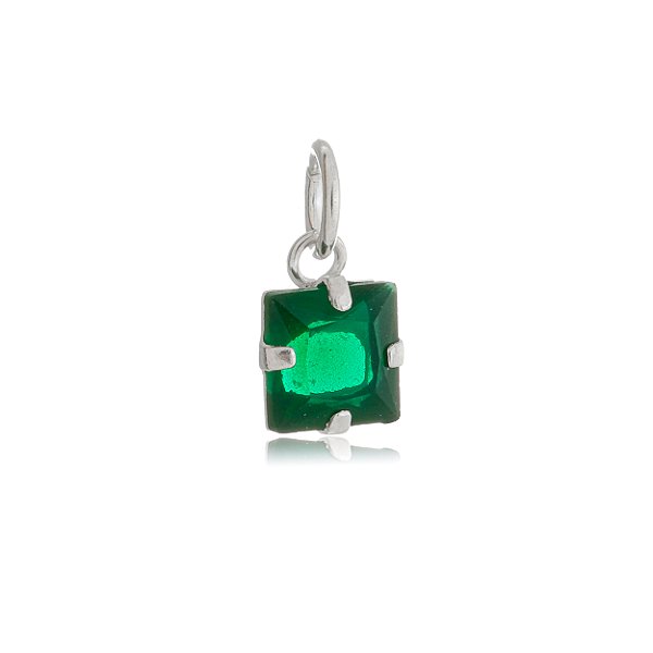 Pingente Quadrado  6x6 - Verde Esmeralda - Prata 925 (Contém 5 Peças)CRAV.