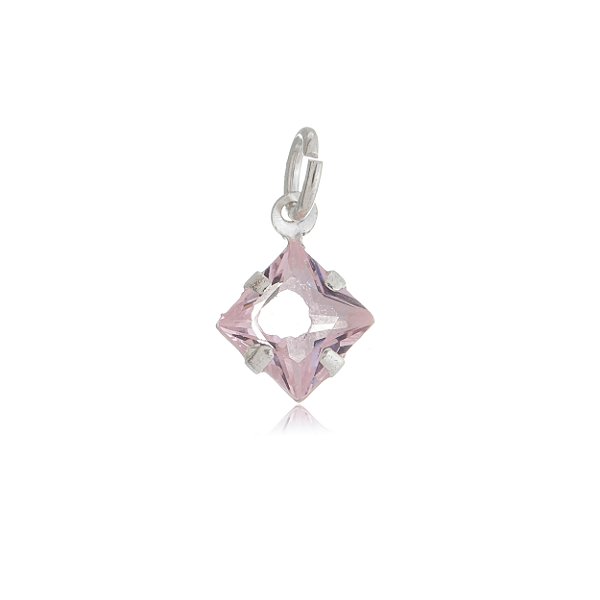 Pingente Quadrado  6x6 - Rosa - Prata 925 (Contém 5 Peças)CRAV.