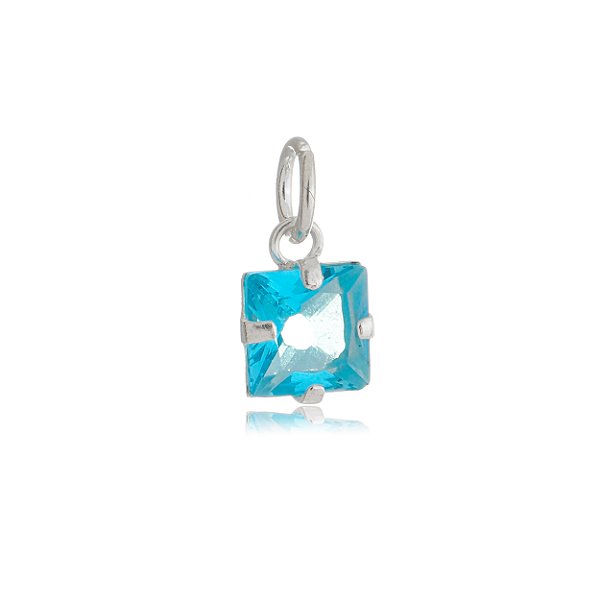 Pingente Quadrado  6x6 - Azul Céu - Prata 925 (Contém 5 Peças)CRAV.