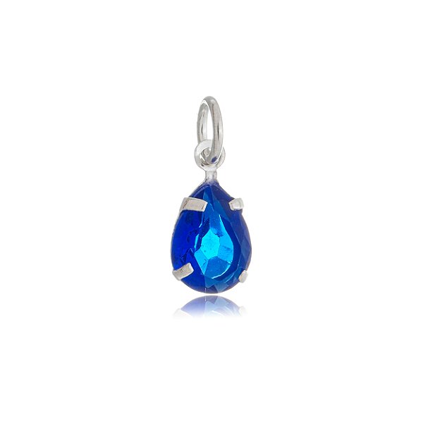 Pingente Gota 6x8 - Azul Caneta - Prata 925 (Contém 5 Peças)CRAV.
