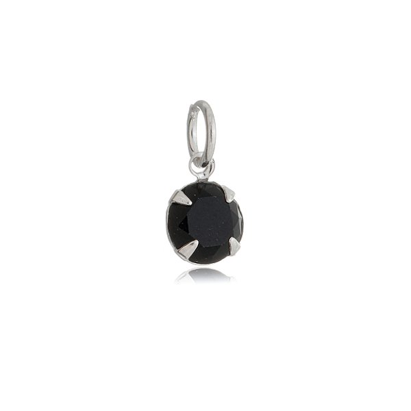 Pingente Redondo 6mm - Preto - Prata 925 (Contém 5 Peças)CRAV.