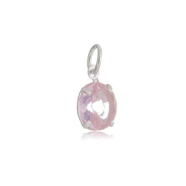 Pingente Redondo 8mm - Rosa - Prata 925 (Contém 5 Peças)