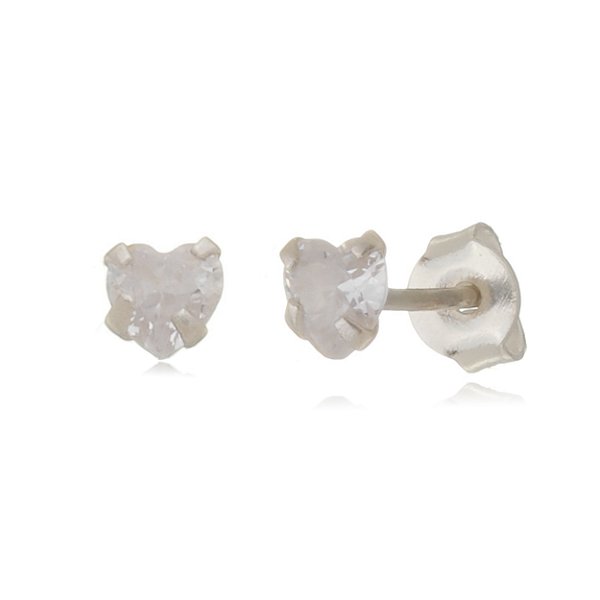 Cartela de brincos zircônia Coração 4x4 - Cristal - Prata 925 (Contém 12 Pares)