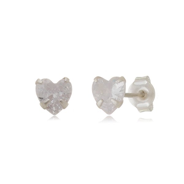 Cartela de brincos zircônia Coração 6x6 - Prata 925 (Contém 12 Pares)