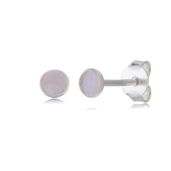 Cartela de Brincos Embutidos 3mm - Rosa Leitoso - Prata 925 (Contém 12 Pares)