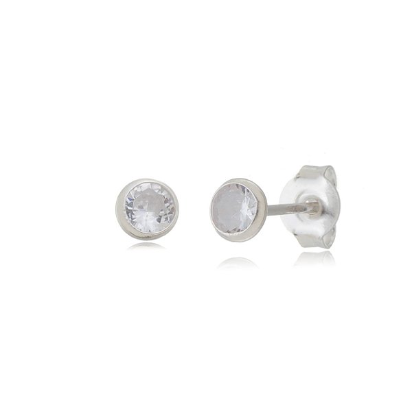 Cartela de Brincos Embutidos 4mm - Cristal - Prata 925 (Contém 12 Pares)