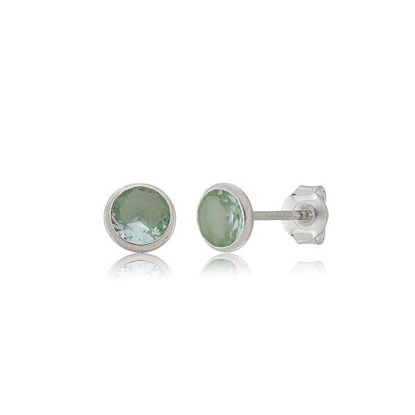 Cartela de Brincos Embutidos 5mm - Verde Paraíba - Prata 925 (Contém 12 Pares)