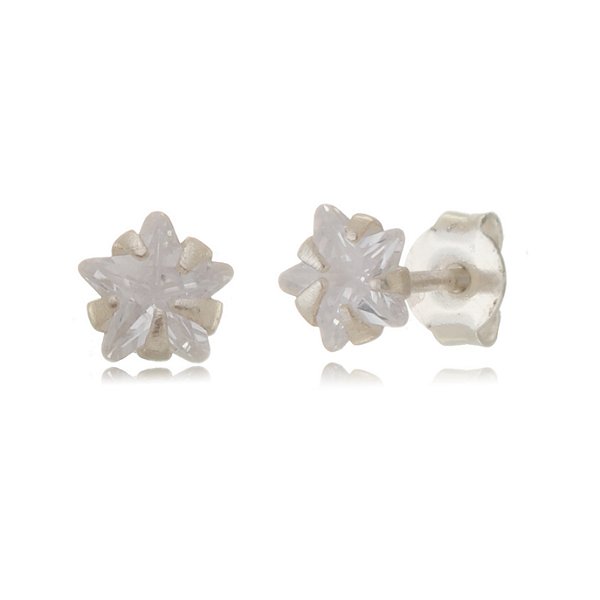 Cartela de brincos zircônia Estrela 6x6 - Prata 925 (Contém 12 Pares)