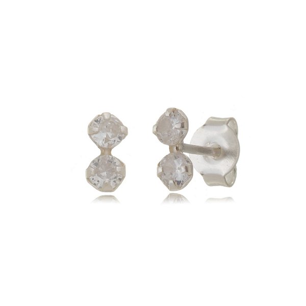 Cartela de brincos zircônia Duplo 3mm - Cristal - Prata 925 (Contém 12 pares)