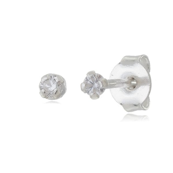 Cartela de brincos zircônia redondo 3mm - Cristal - Prata 925 (Contém 12 pares)