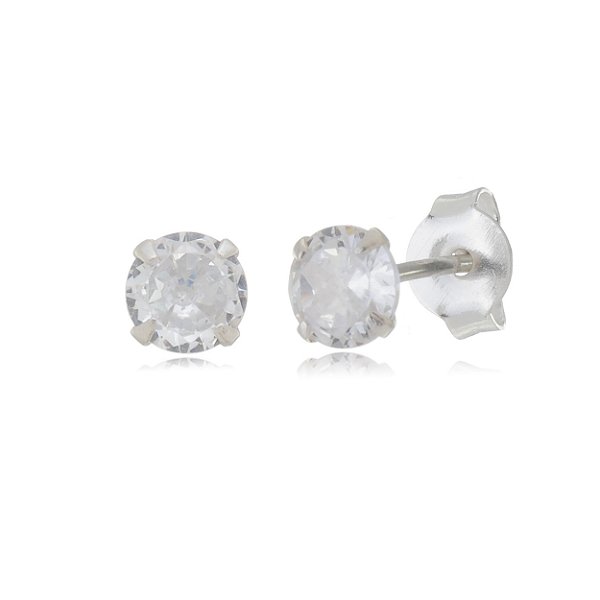 Cartela de brincos zircônia redondo 5mm - Cristal - Prata 925 (Contém 12 Pares)