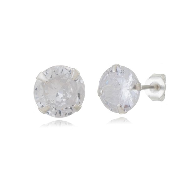 Cartela de Brincos Zircônia 8mm - Cristal - Prata 925 (Contém 12 Pares)