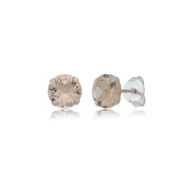 Cartela de brincos zircônia redondo 8mm - Salmão - Prata 925 (12 pares)