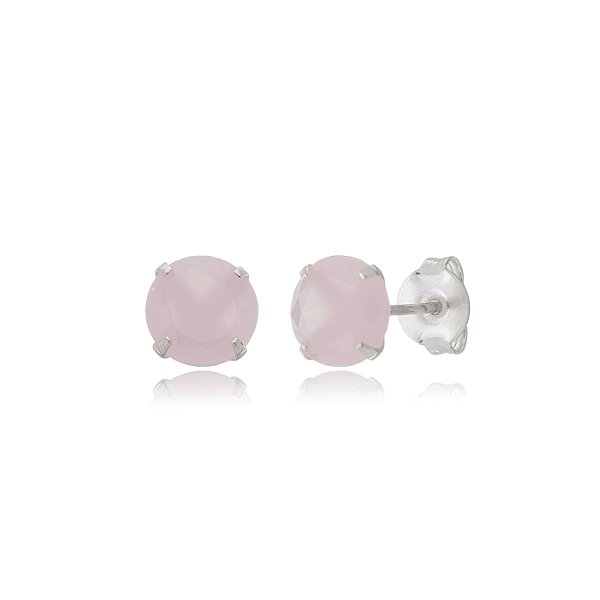 Cartela de Brincos Zircônia 8mm - Rosa Leitoso - Prata 925 (Contém 12 Pares)