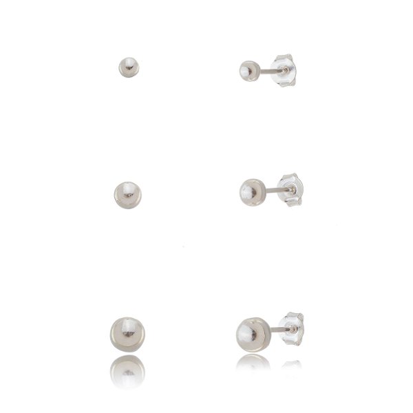 Trios de brincos bolinha 3/4/5mm - Prata 925 (Contém 5 Trios)