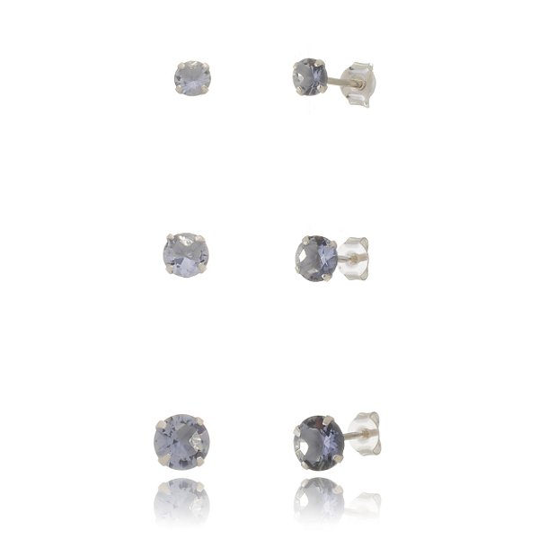 Trios de brincos zircônia 4/5/6mm - Lilás - Prata 925 (Contém 5 Trios)