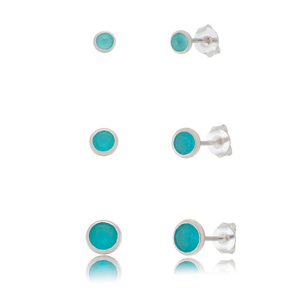 Trios de brincos zircônia Embutido 3/4/5mm - Verde Leitoso - Prata 925 (Contém 5 Trios)