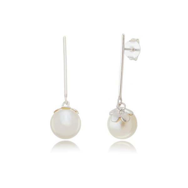 Cartela de brincos pérola com canutilho Prata 925 (Contém 12 Pares)