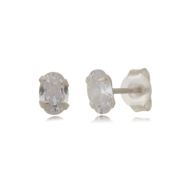 Cartela de brincos zircônia Oval 6x4 - Prata 925 (Contém 12 Pares)