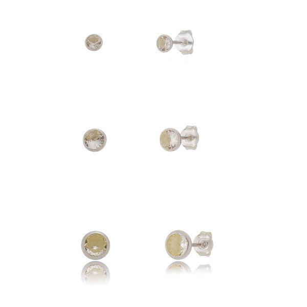 Trios de brincos zircônia Embutido 3/4/5mm - Amarelo - Prata 925 (Contém 5 Trios)