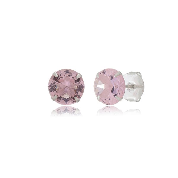 Cartela de brincos Redondo 10mm - Rosa - Prata 925 (Contém 12 Pares)
