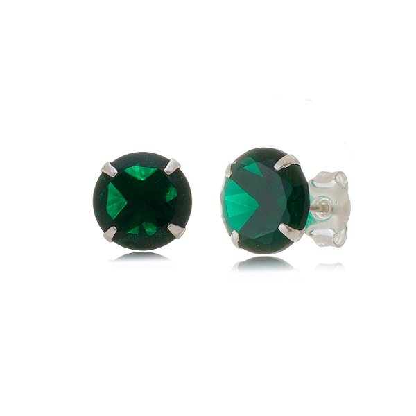 Cartela de brincos Redondo 10mm - Esmeralda - Prata 925 (Contém 12 Pares)