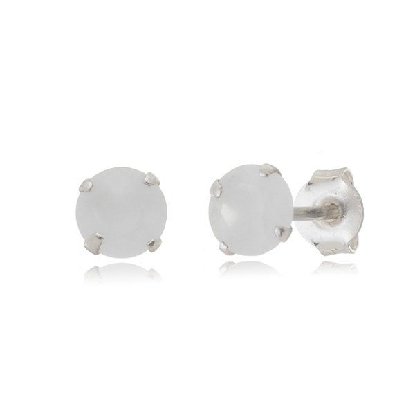 Cartela de brincos zircônia Redondo 6mm - Branco Leitoso - Prata 925 (Contém 12 Pares)