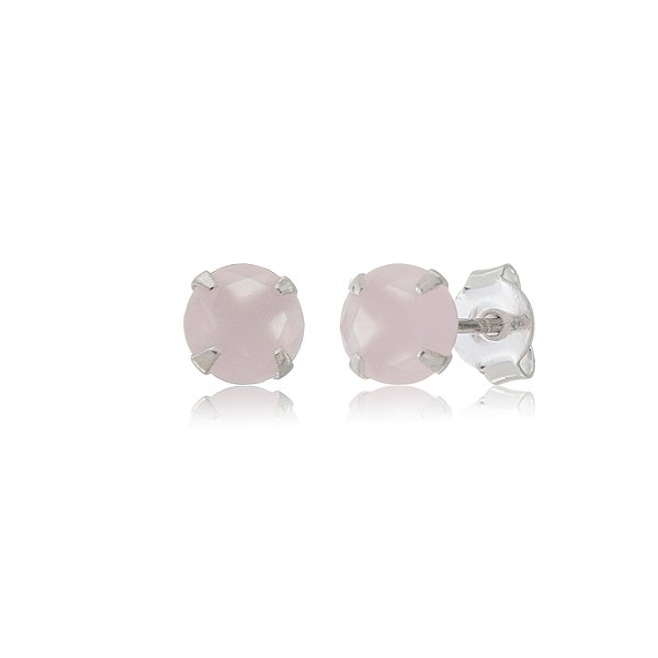Cartela de brincos zircônia Redondo 6mm - Rosa Leitoso - Prata 925 (Contém 12 Pares)