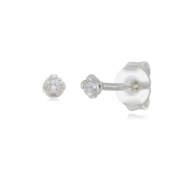 Cartela de brincos zircônia redondo 2mm - Cristal - Prata 925 (12 pares)