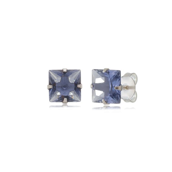 Cartela de Brincos Quadrado 8x8 - Lilás - Prata 925 (Contém 12 Pares)