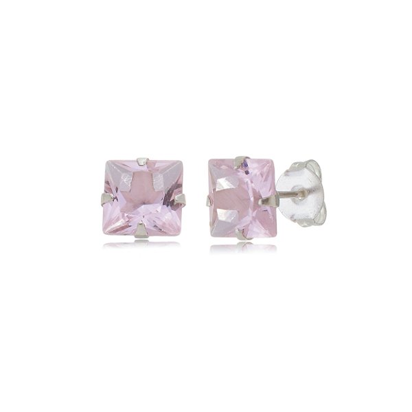 Cartela de brincos quadrado 8x8 - Rosa - Prata 925 (Contém 12 Pares)