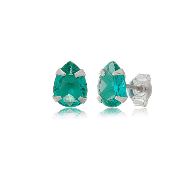 Cartela de brincos gota 6X8 - Verde Mar - Prata 925 (Contém 12 Pares)