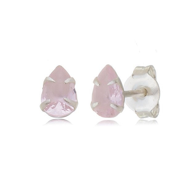 Cartela de brincos gota 6X8 - Rosa - Prata 925 (Contém 12 Pares)