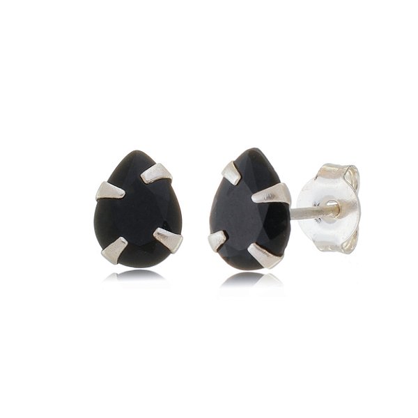 Cartela de brincos gota 6X8 - Preto - Prata 925 (Contém 12 Pares)