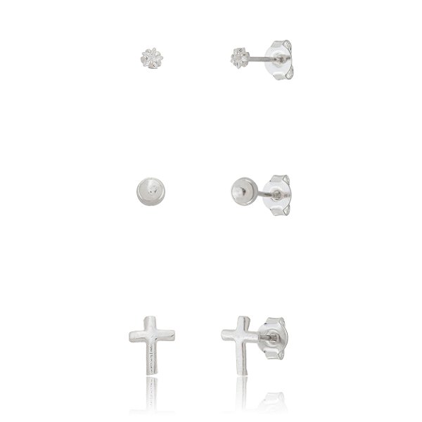 Trio de Brincos Diversos - Prata 925 (5 Trios)