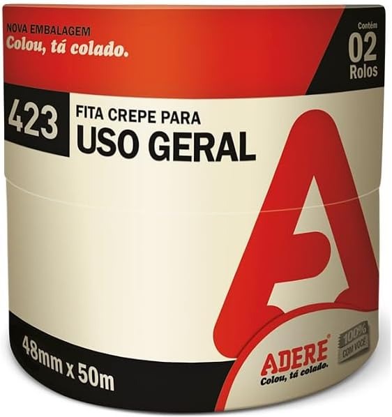 Kit com 2 Fita Crepe Larga USO Geral e Pintura 48MM X 50M Adere