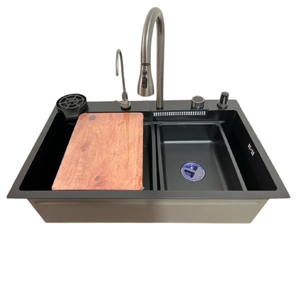 CUBA DE ACO INOX 201 GOURMET MEDIDA-0955- 680X460X230MM, ESPESSURA DE 0,8MM PRETO COMPLETA