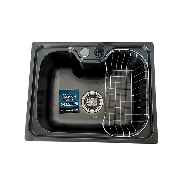 CUBA DE AÇO INOX 201-0978- 500X400X200MM ESPESSURA 0,8MM ACABAMENTO PRETO