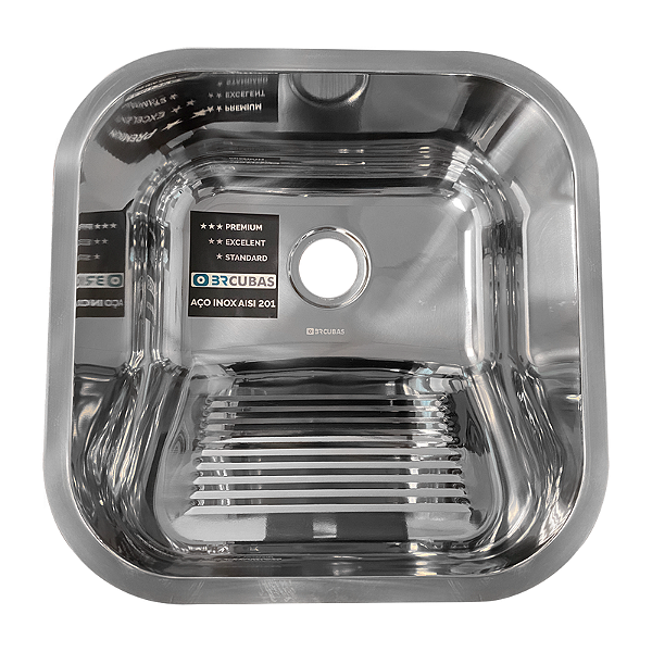 TANQUE DE AÇO INOX 201-0969- 400X400X215MM ESPESSURA 0.8MM ACABAMENTO ALTO BRILHO