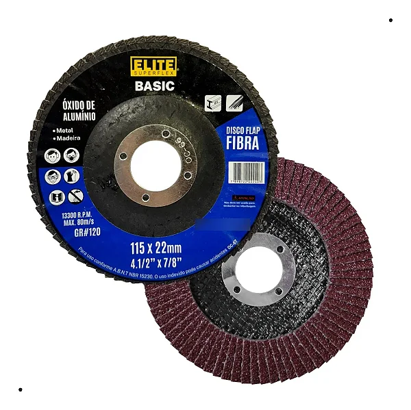 Disco Flap 115mm X 22mm Grão 120 Óxido Alumínio Elite Basic