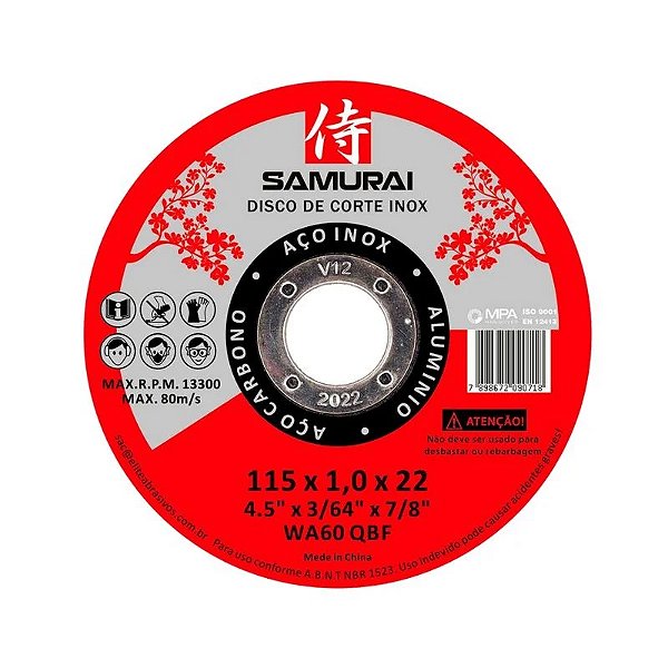 DISCO DE CORTE INOX SAMURAI